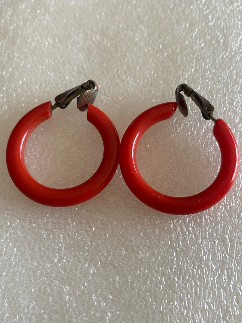 Red Hoop Clip-On Earrings